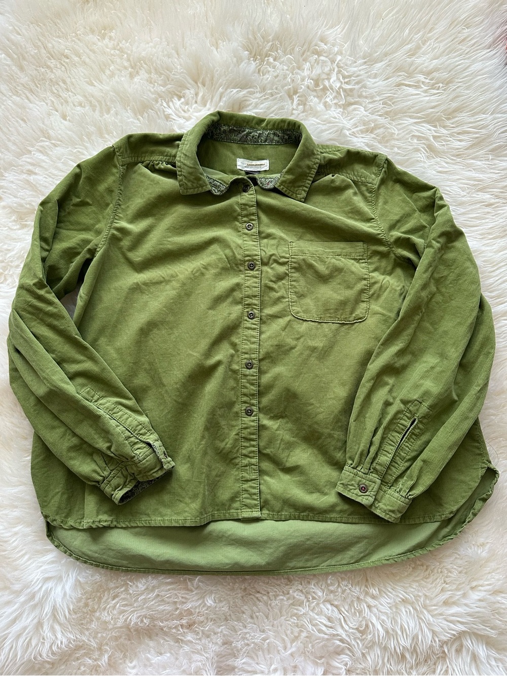 Anthropologie Pilcro Sigourney Corduroy Button Down Shirt Green Cotton - Picture 9 of 12